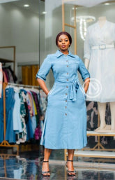 Elegant stylish light blue midi dress